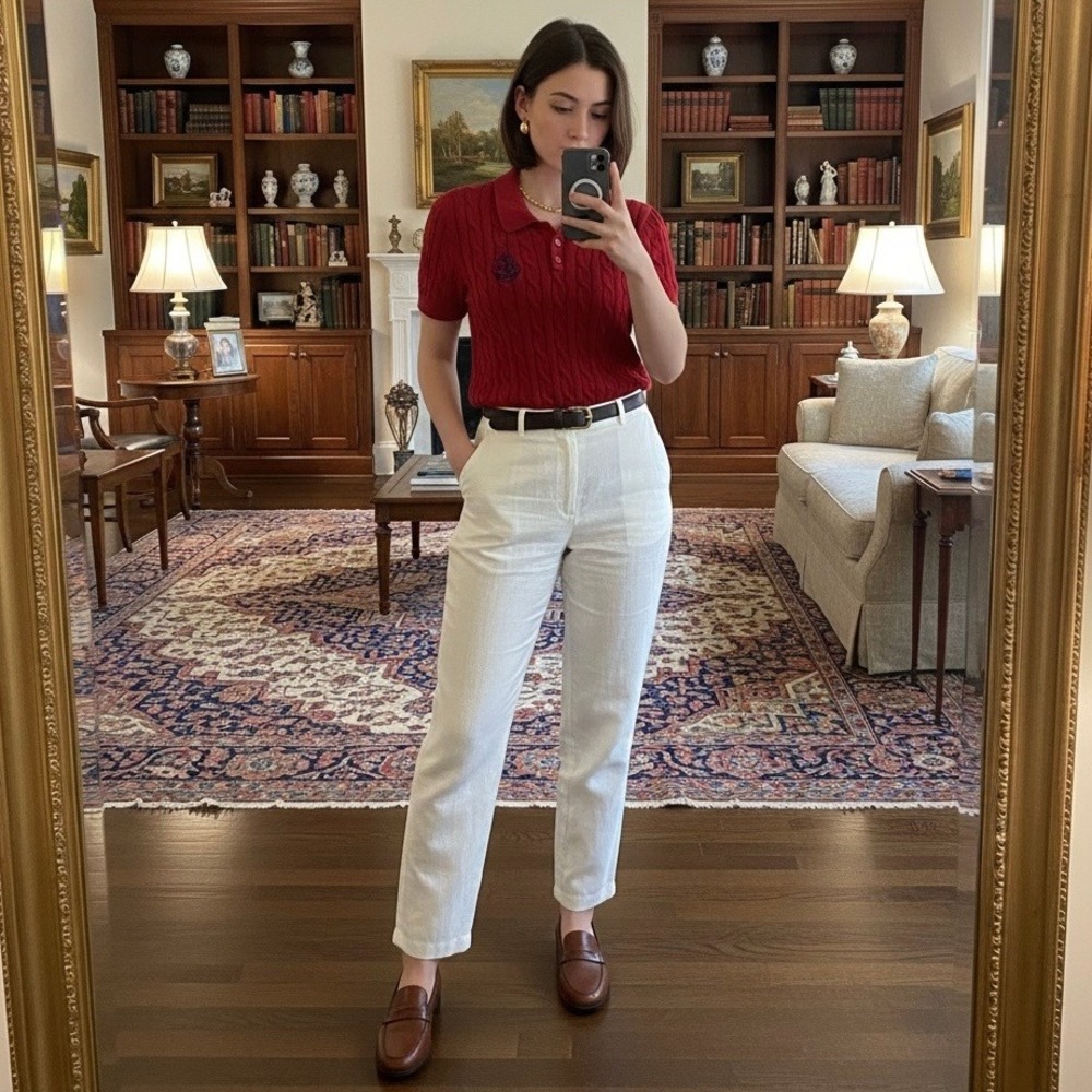 LAUREN Ralph Lauren Chunky Cable Knit Polo Sweater Shirt L Preppy Designer Logo